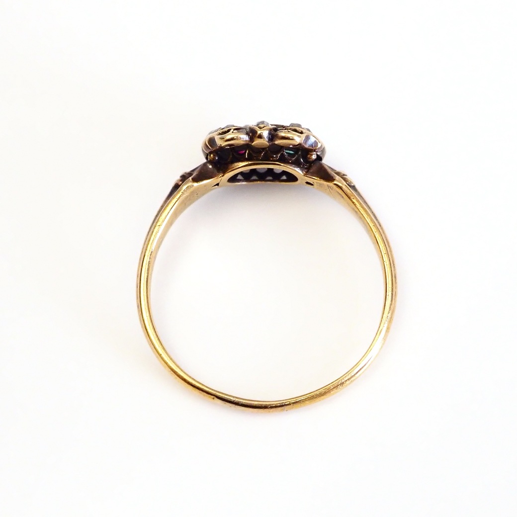 アンティークジュエリー アンティークリング ルビー エメラルド ダブルハート アンティークリング