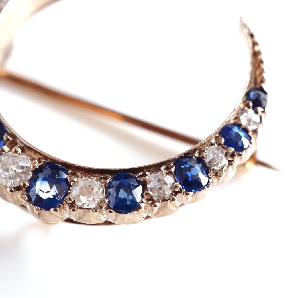 アンティークジュエリー ブローチ サファイア ダイヤモンド クレセント アンティークブローチ