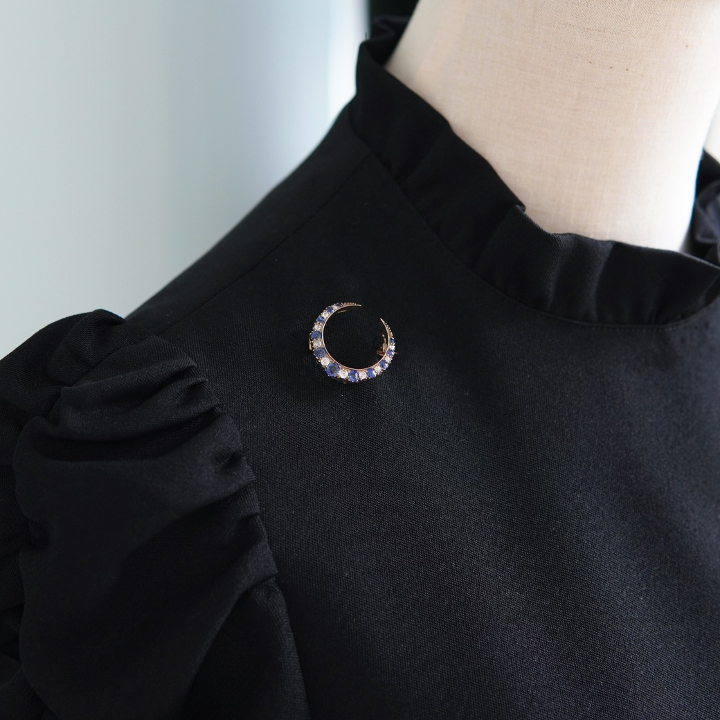 アンティークジュエリー ブローチ サファイア ダイヤモンド クレセント アンティークブローチ