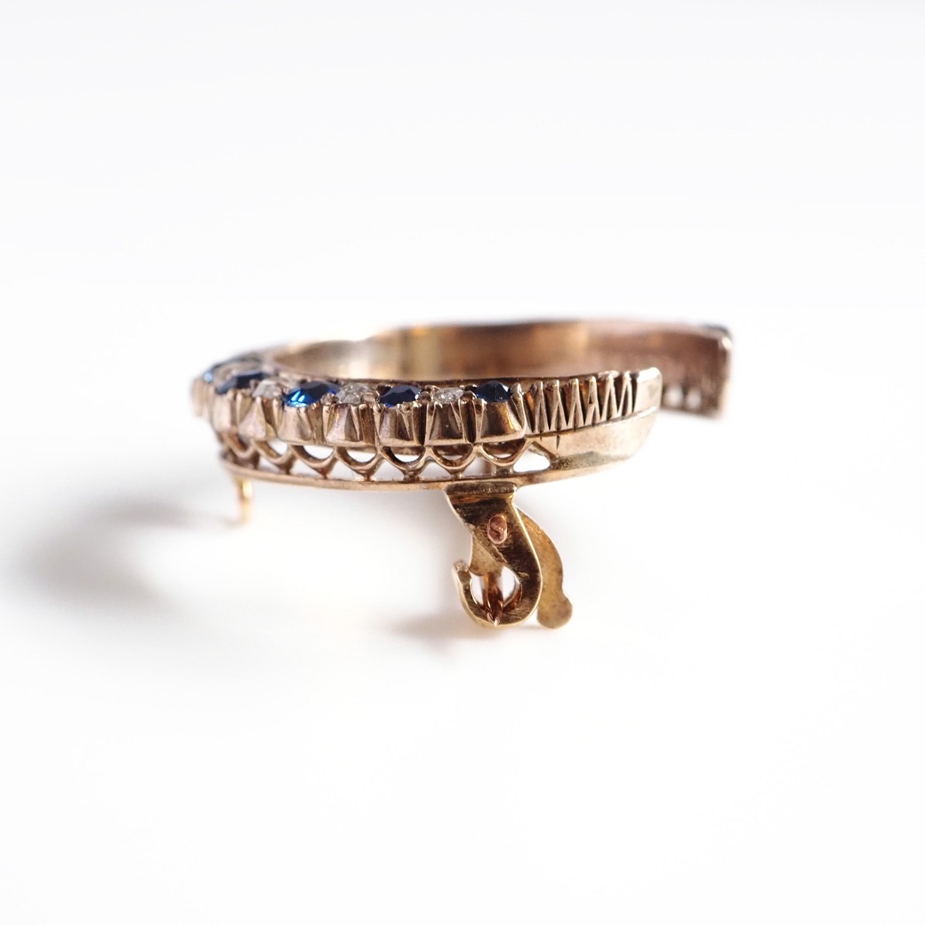 アンティークジュエリー ブローチ サファイア ダイヤモンド クレセント アンティークブローチ