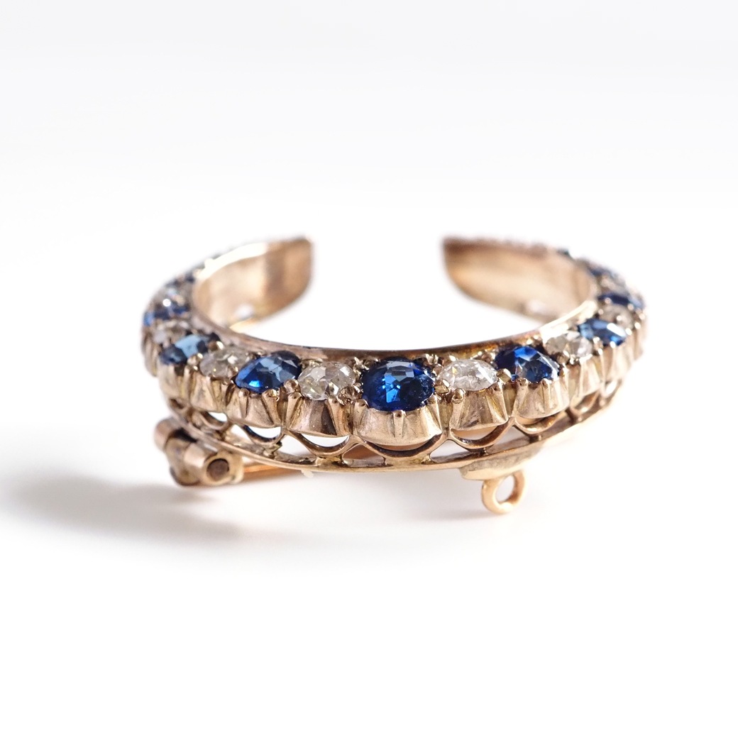 アンティークジュエリー ブローチ サファイア ダイヤモンド クレセント アンティークブローチ