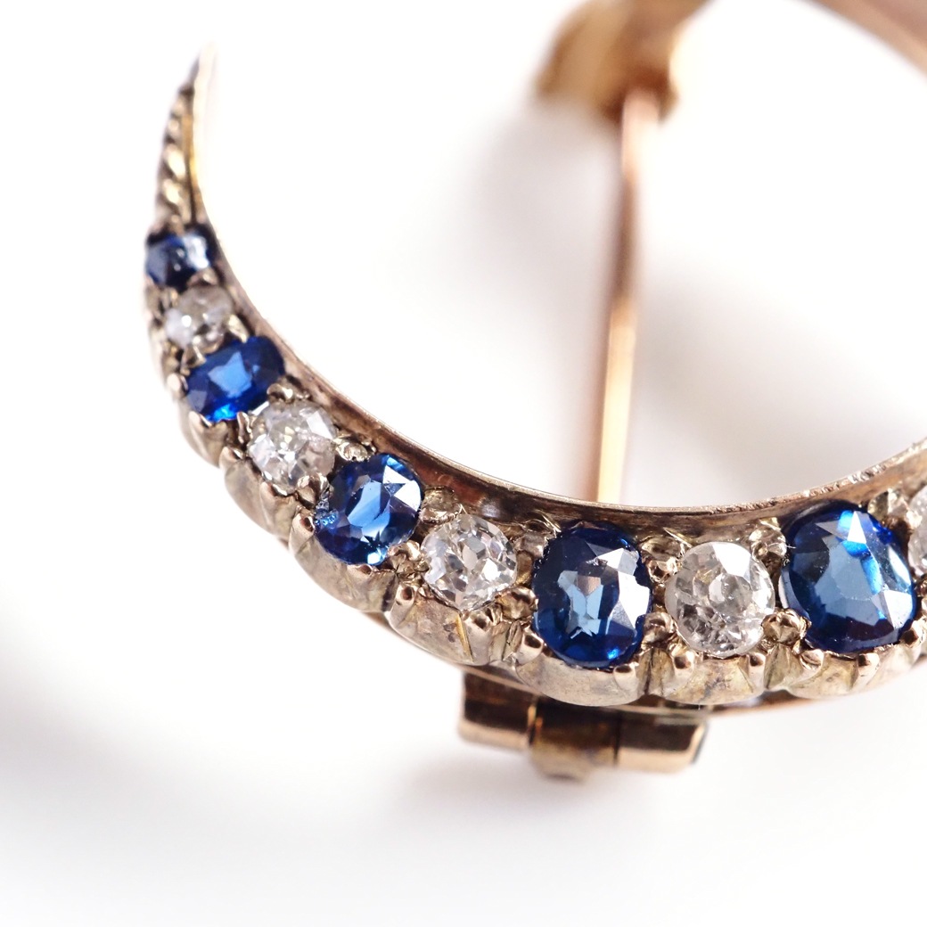 アンティークジュエリー ブローチ サファイア ダイヤモンド クレセント アンティークブローチ