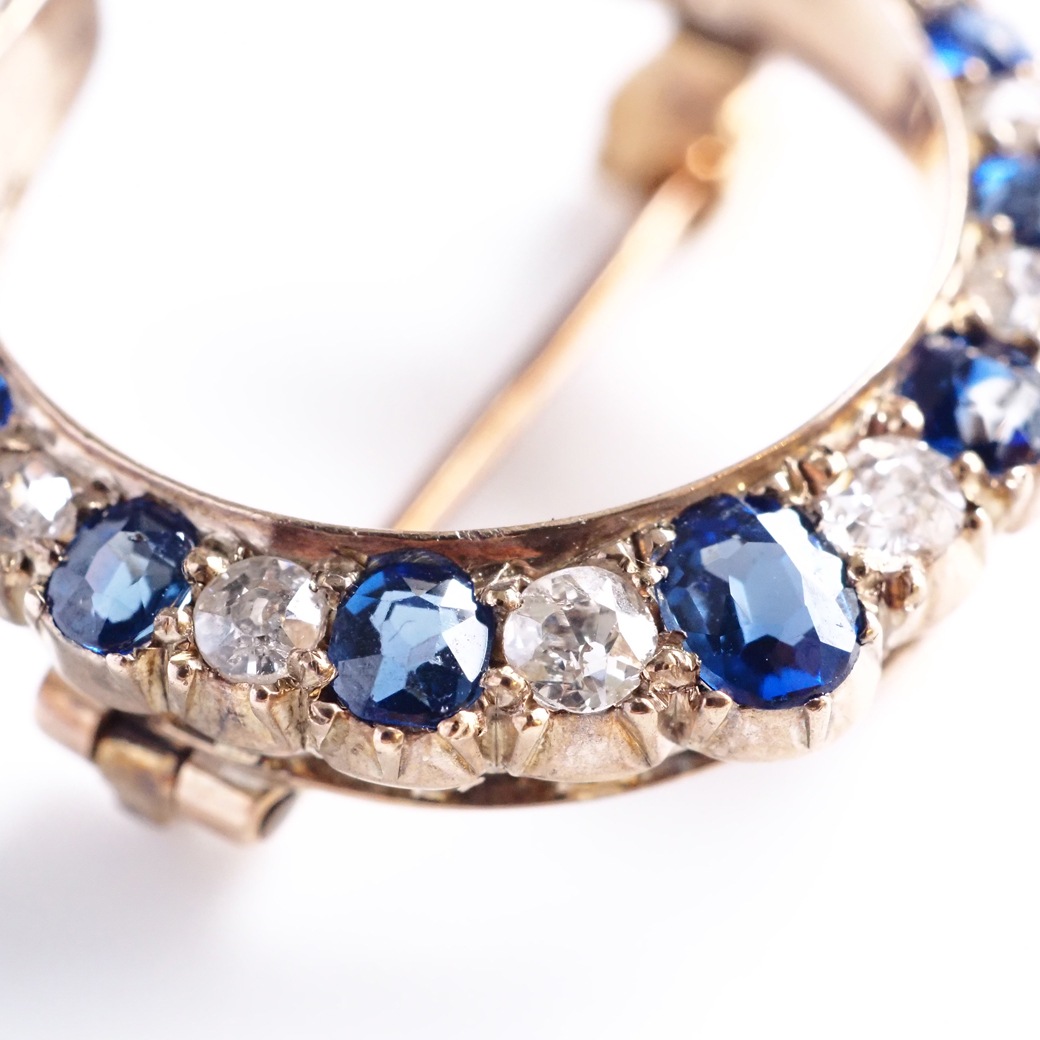 アンティークジュエリー ブローチ サファイア ダイヤモンド クレセント アンティークブローチ