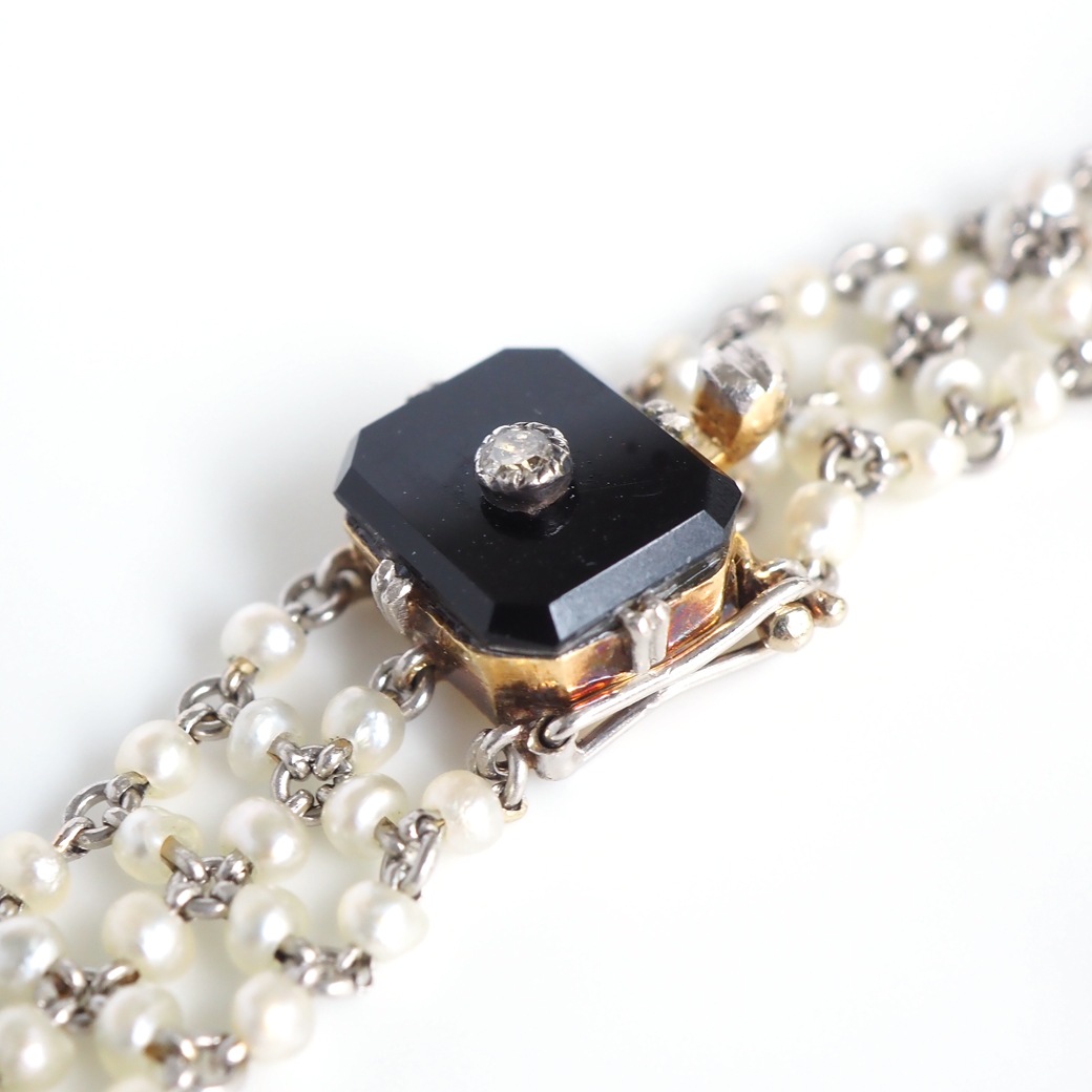 アンティークジュエリー ブレスレット オニキス ナチュラルパール アンティークブレスレット