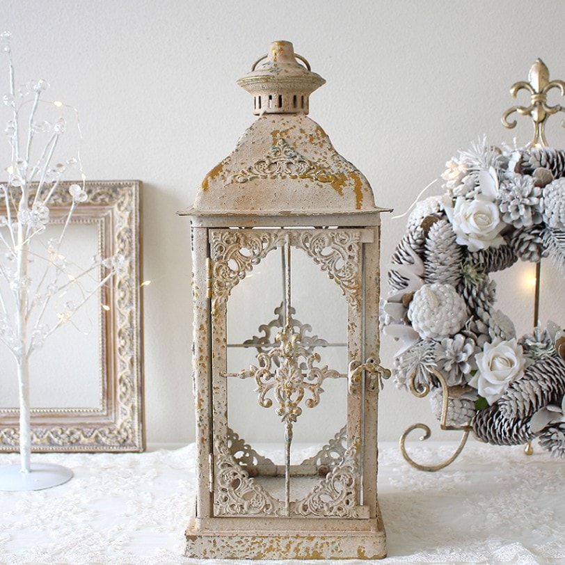 シャビーシックなキャンドルランタン　インテリア飾り　ガーデングッズ　送料込み 輸入雑貨 プリススコッパー ランタン LED 電池式 シャビーシック