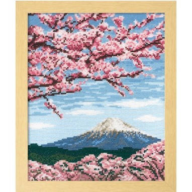 5479【希少品】 模擬切手 実践練習用 富士山と桜 20面入りシート Olympus オリムパス ししゅうキット 桜と富士山 クロスステッチキット