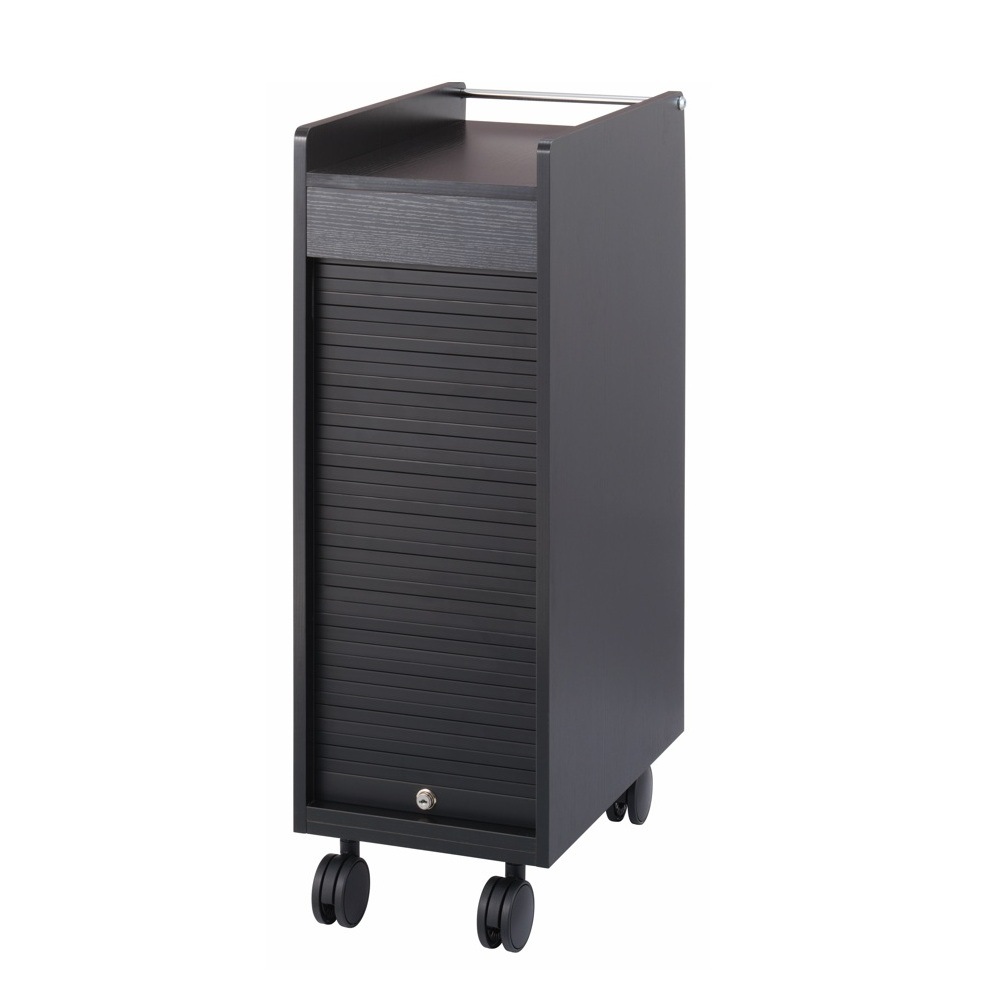 【西村製作所】木製ワゴン ワームスシリーズ ワームスシャッター付きワゴンC-345〈黒木目〉