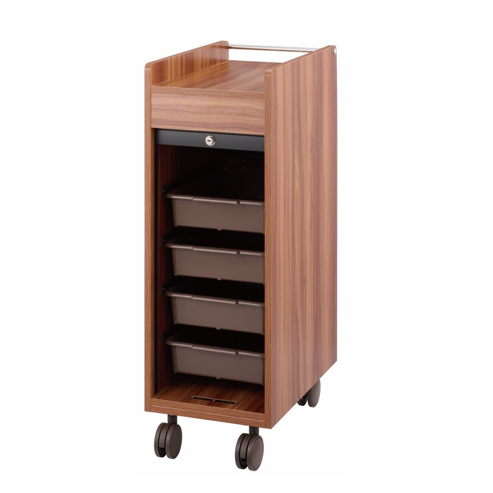 【西村製作所】木製ワゴン ワームスシリーズ ワームスシャッター付きワゴンC-345〈ウォールナット〉