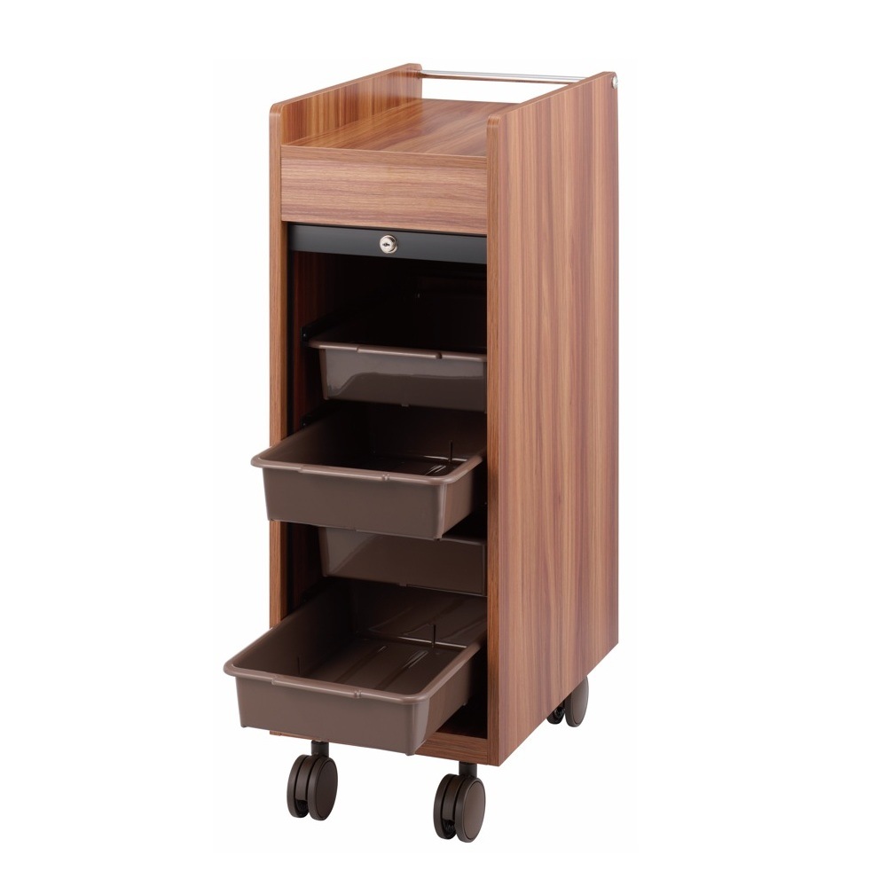 【西村製作所】木製ワゴン ワームスシリーズ ワームスシャッター付きワゴンC-345〈ウォールナット〉