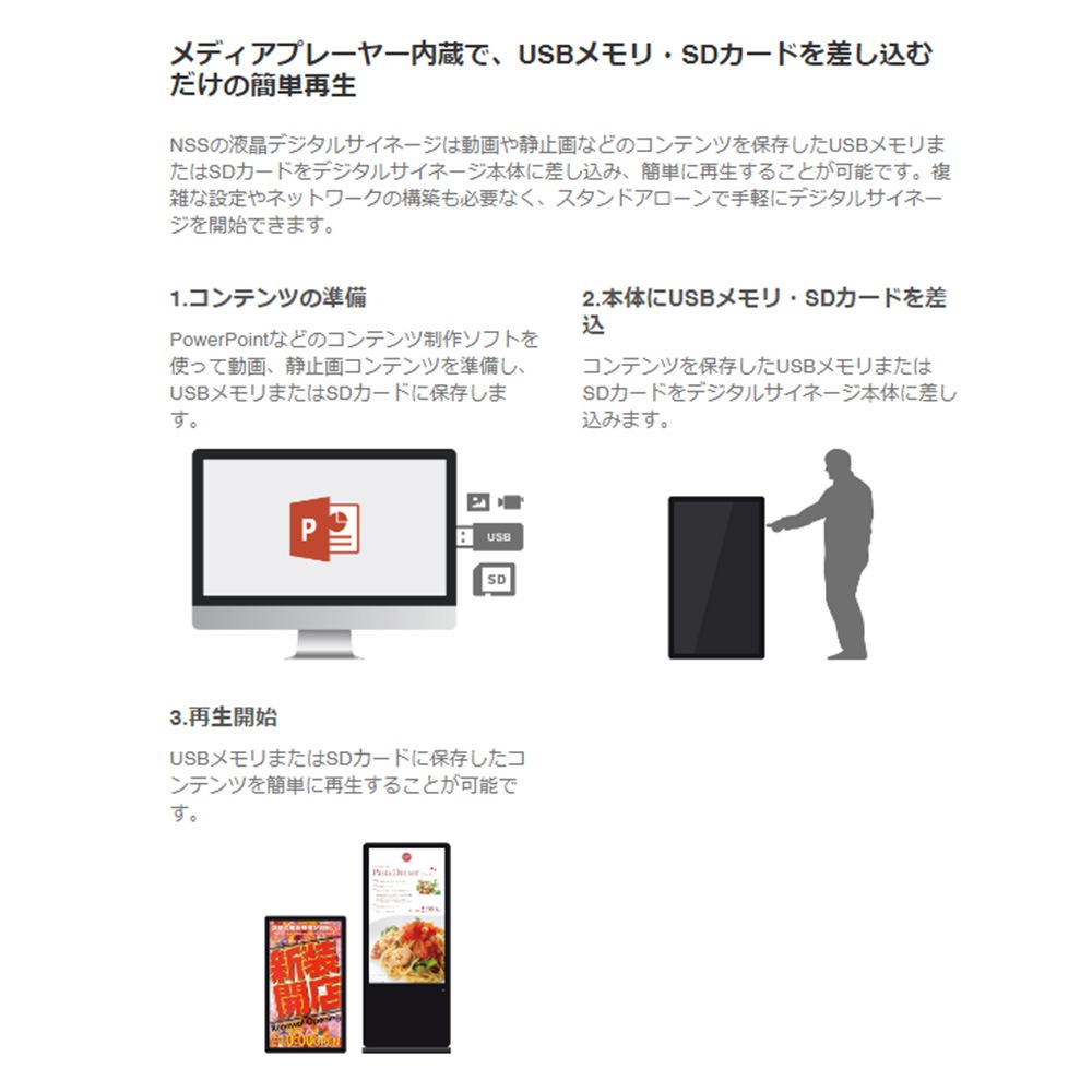 スタンダード NSDS49S-IW | 49型屋内用壁掛けタイプ液晶デジタルサイネージ