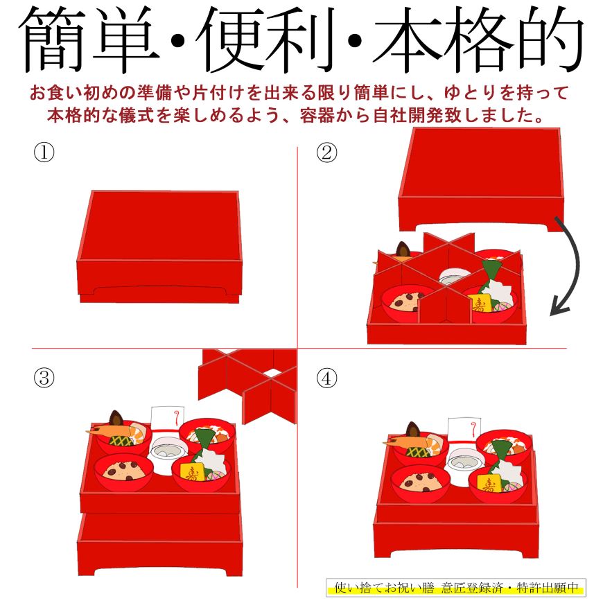 通信販売）お食い初め料理セット【新商品】めばえ膳／めばえぜん│使い捨て容器付き｜鯛のサイズ変更可能｜★北海道・沖縄を除く送料無料★