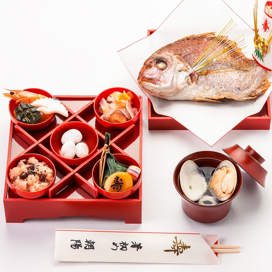 通信販売）お食い初め料理セット【新商品】めばえ膳／めばえぜん│使い捨て容器付き｜鯛のサイズ変更可能｜★北海道・沖縄を除く送料無料★