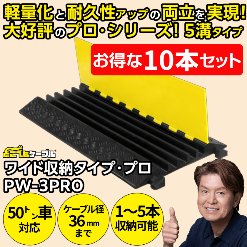 【10本セット】強化型ケーブルプロテクターどこでもケーブル ワイド収納タイプ・プロ