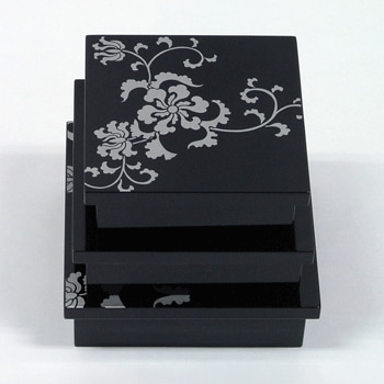 唐草切溜三入子（黒）｜漆器の島安【うるわしうるし】根来塗、重箱、切