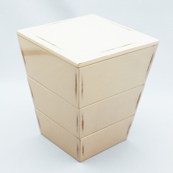 台形入子三段重箱（変根来-白）｜漆器の島安【うるわしうるし】根来塗