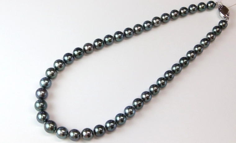 【琉球真珠】黒蝶真珠❤︎グレー系 ネックレス /8mm〜10mm /43cm 黒蝶真珠ネックレスブルーグレー【大きさ8-10mm・長さ45cm】＜59