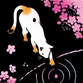 注染手ぬぐい ねこも花見 さくら 日本製