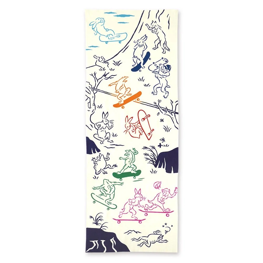 注染手ぬぐい 鳥獣戯画スケートボード 日本製-商品画像