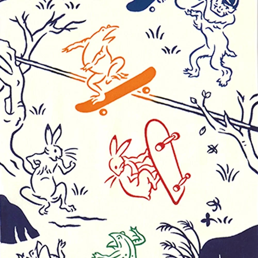 注染手ぬぐい 鳥獣戯画スケートボード 日本製-商品画像