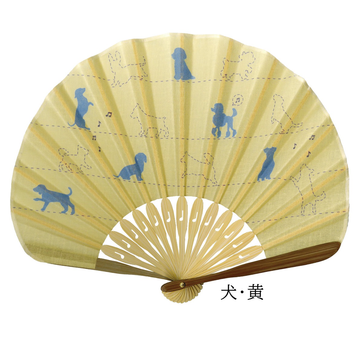 婦人布扇子 犬と猫（蛤型） 松寿庵 扇子箱付-商品画像