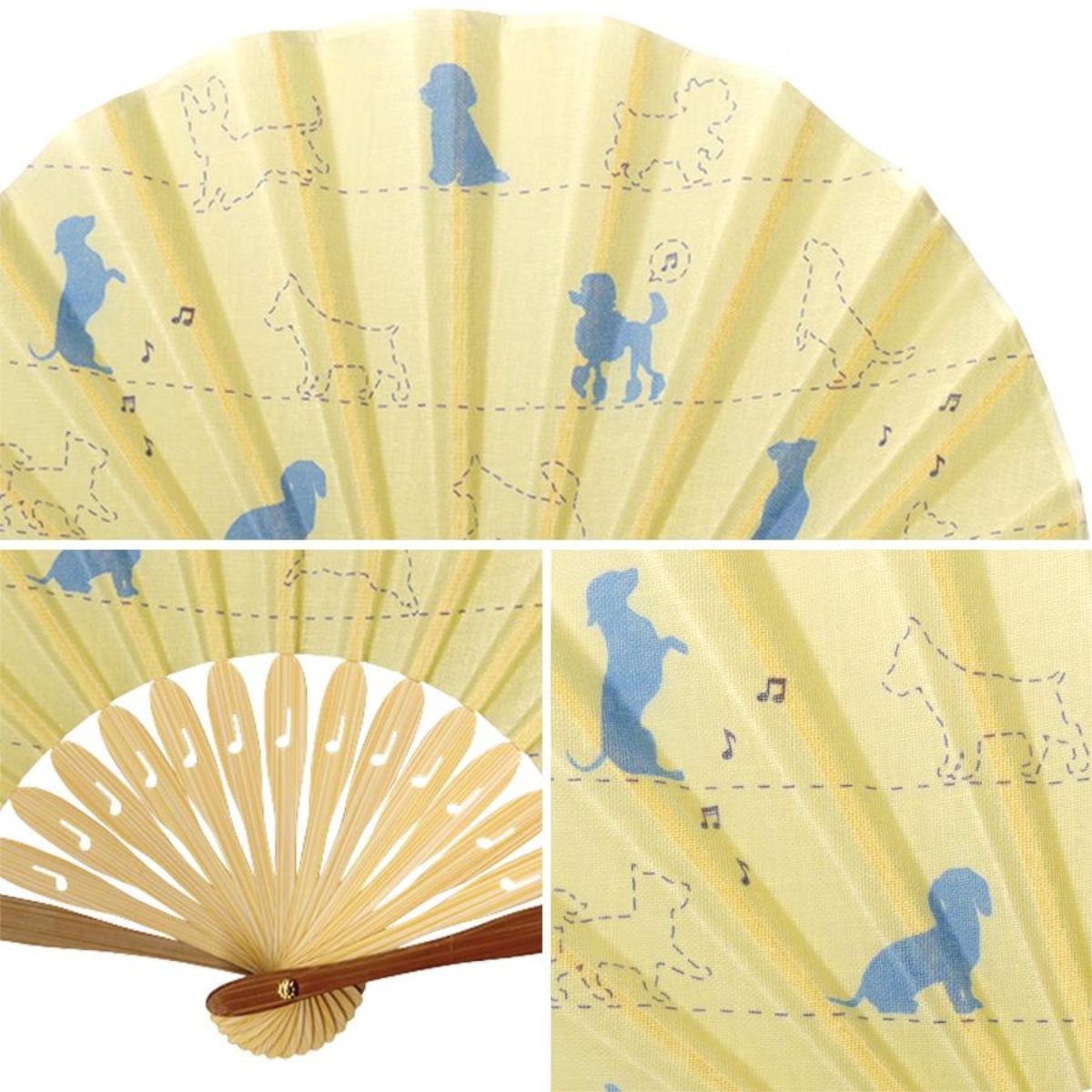 婦人布扇子 犬と猫（蛤型） 松寿庵 扇子箱付-商品画像