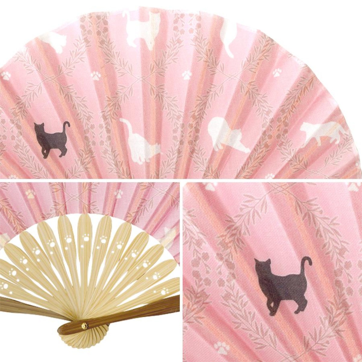 婦人布扇子 犬と猫（蛤型） 松寿庵 扇子箱付-商品画像