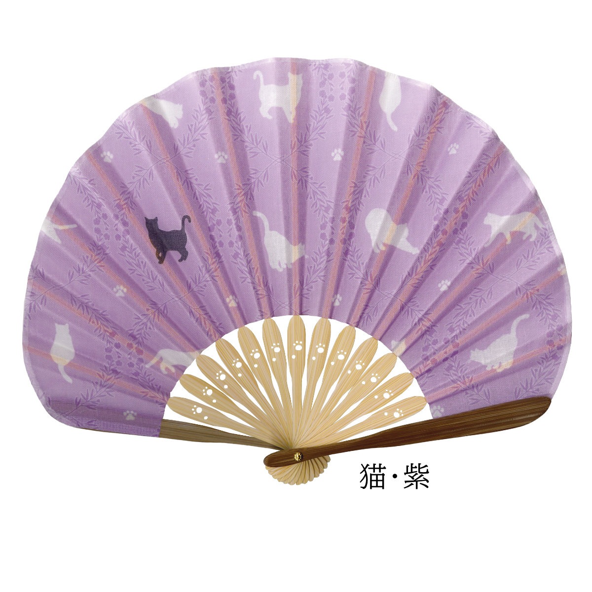 婦人布扇子 犬と猫（蛤型） 松寿庵 扇子箱付-商品画像