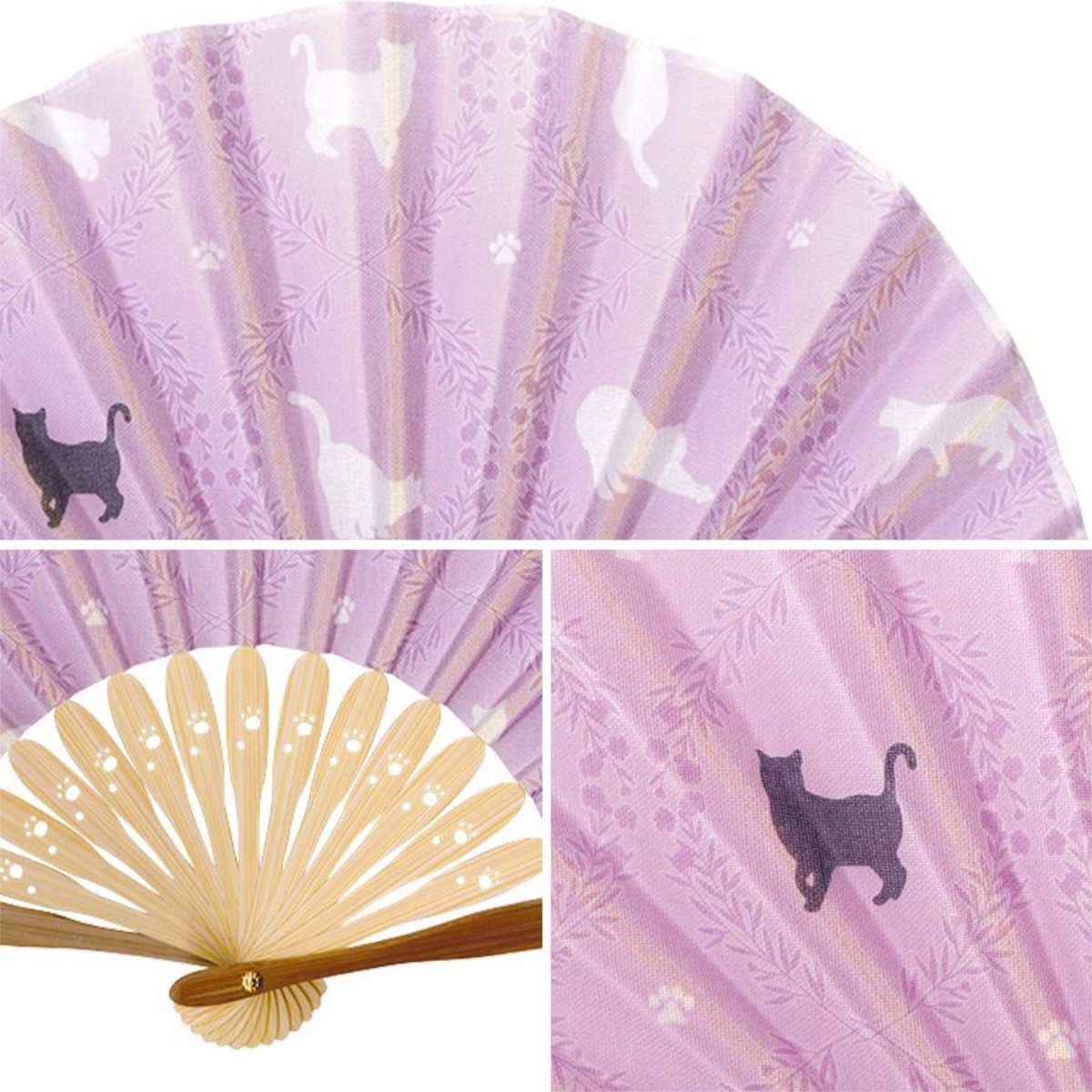 婦人布扇子 犬と猫（蛤型） 松寿庵 扇子箱付-商品画像