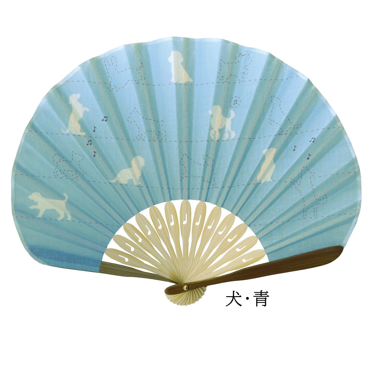 婦人布扇子 犬と猫（蛤型） 松寿庵 扇子箱付-商品画像