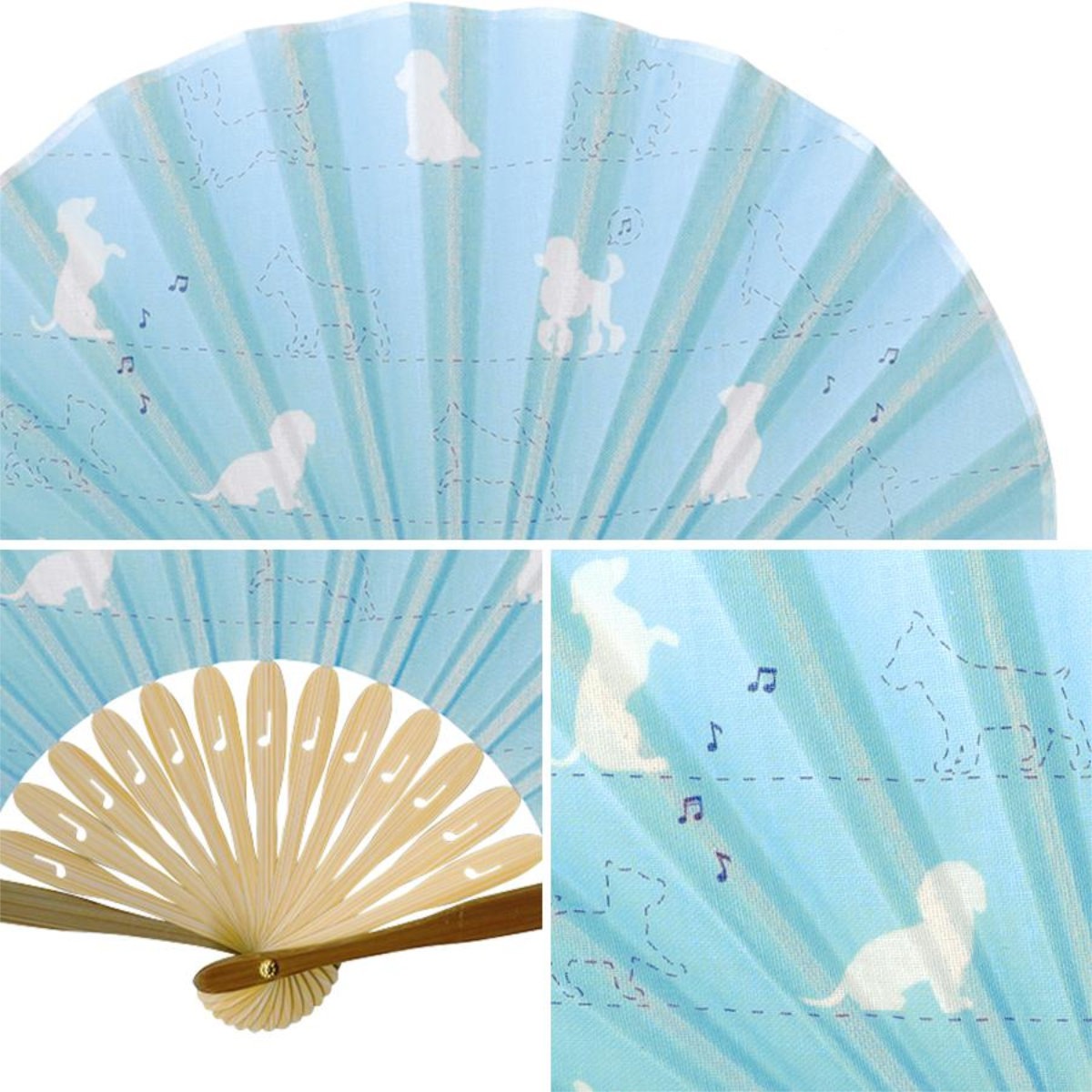 婦人布扇子 犬と猫（蛤型） 松寿庵 扇子箱付-商品画像