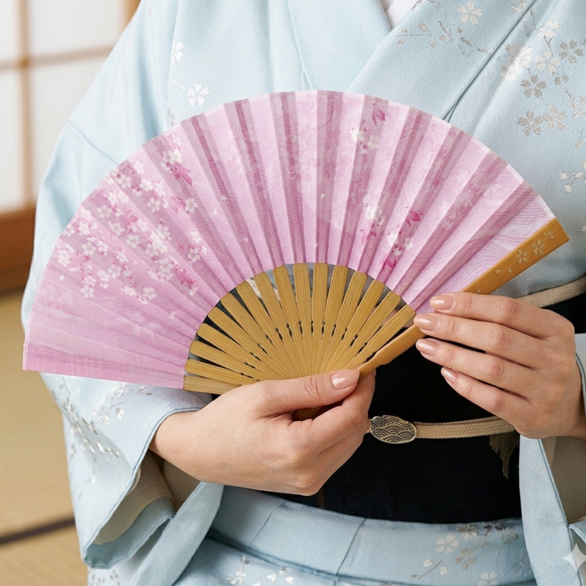 婦人布扇子 婦人半彫 松寿庵 扇子箱付-商品画像