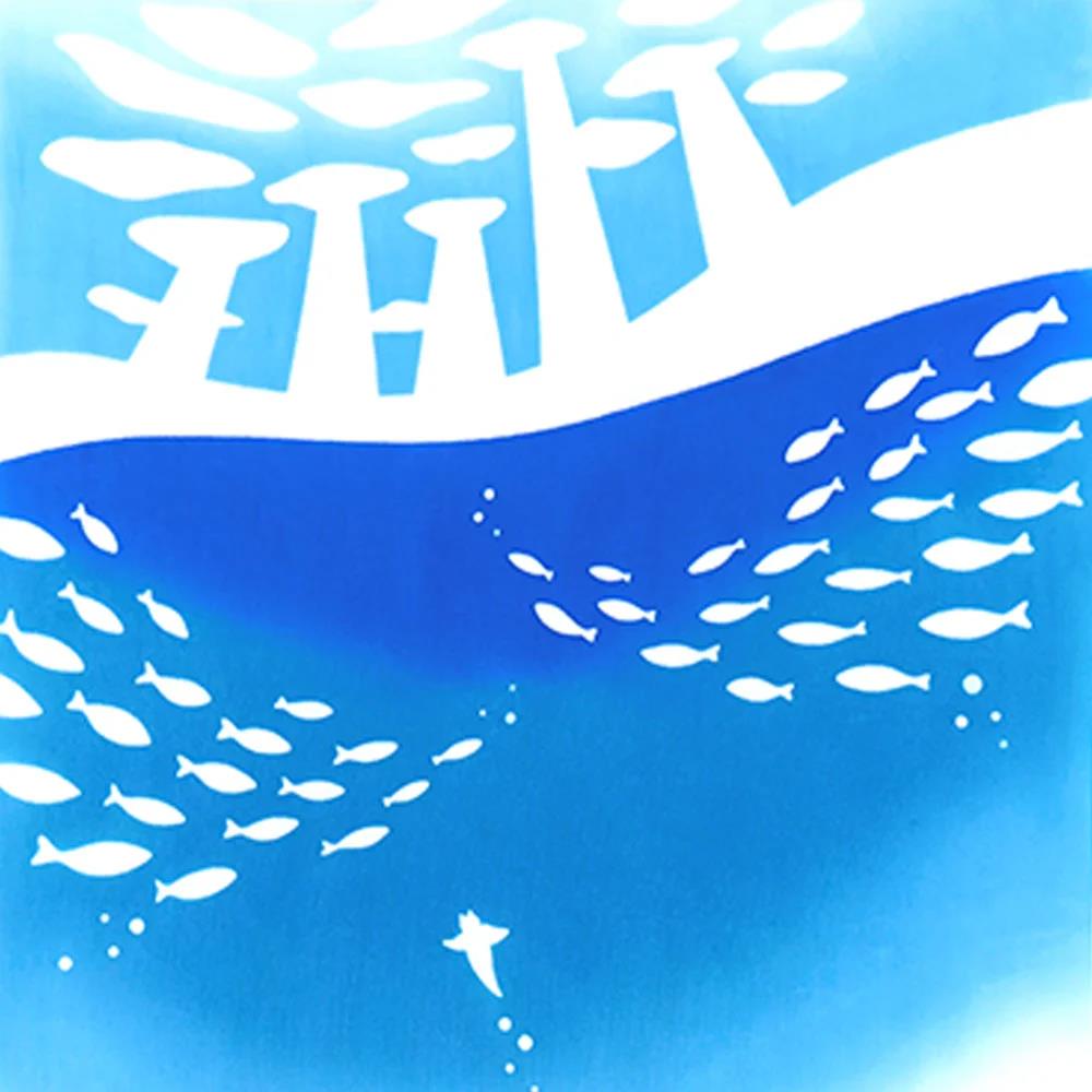 注染手ぬぐい 海底水族館 日本製-商品画像
