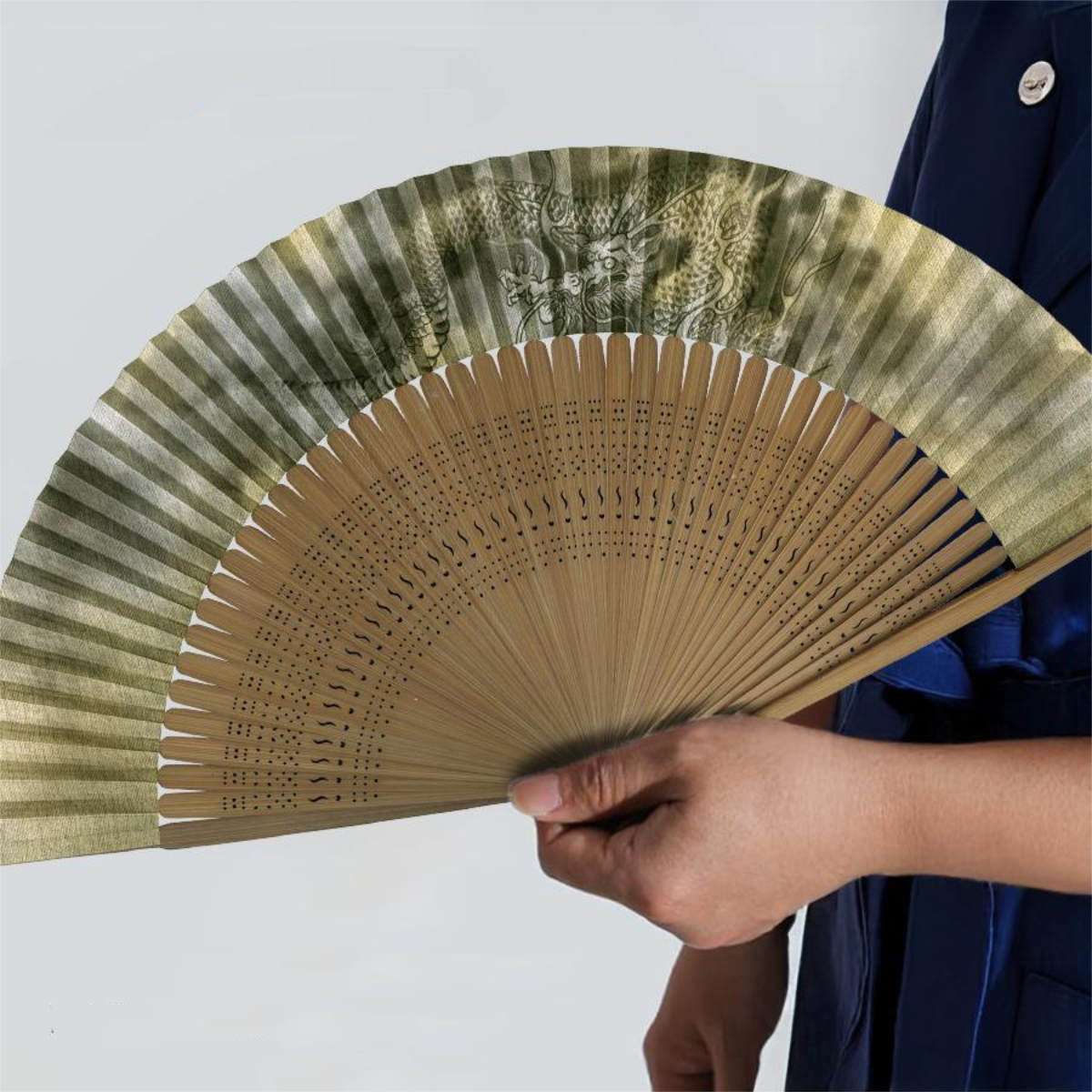 紳士 紙扇子 大短地絹張調 松寿庵 扇子箱付-商品画像
