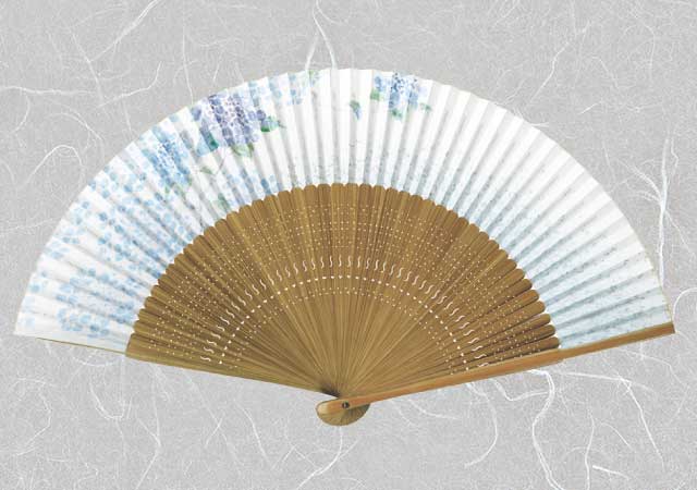 婦人紙扇子 大短地春雨貼 紫陽花 扇子箱付-商品画像