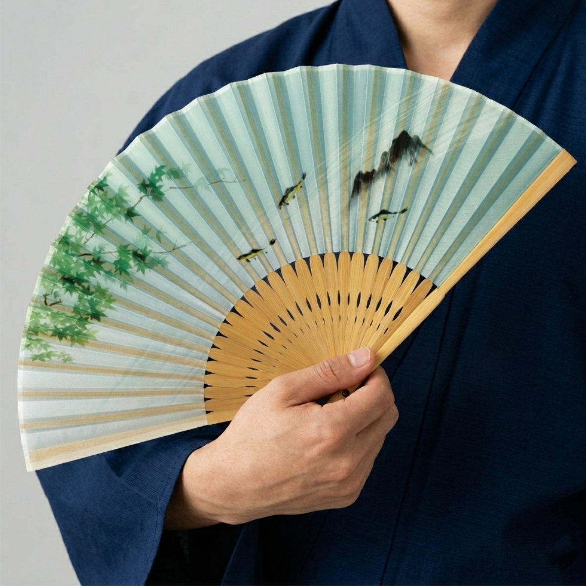 紳士 布扇子 松寿庵 扇子箱付-商品画像