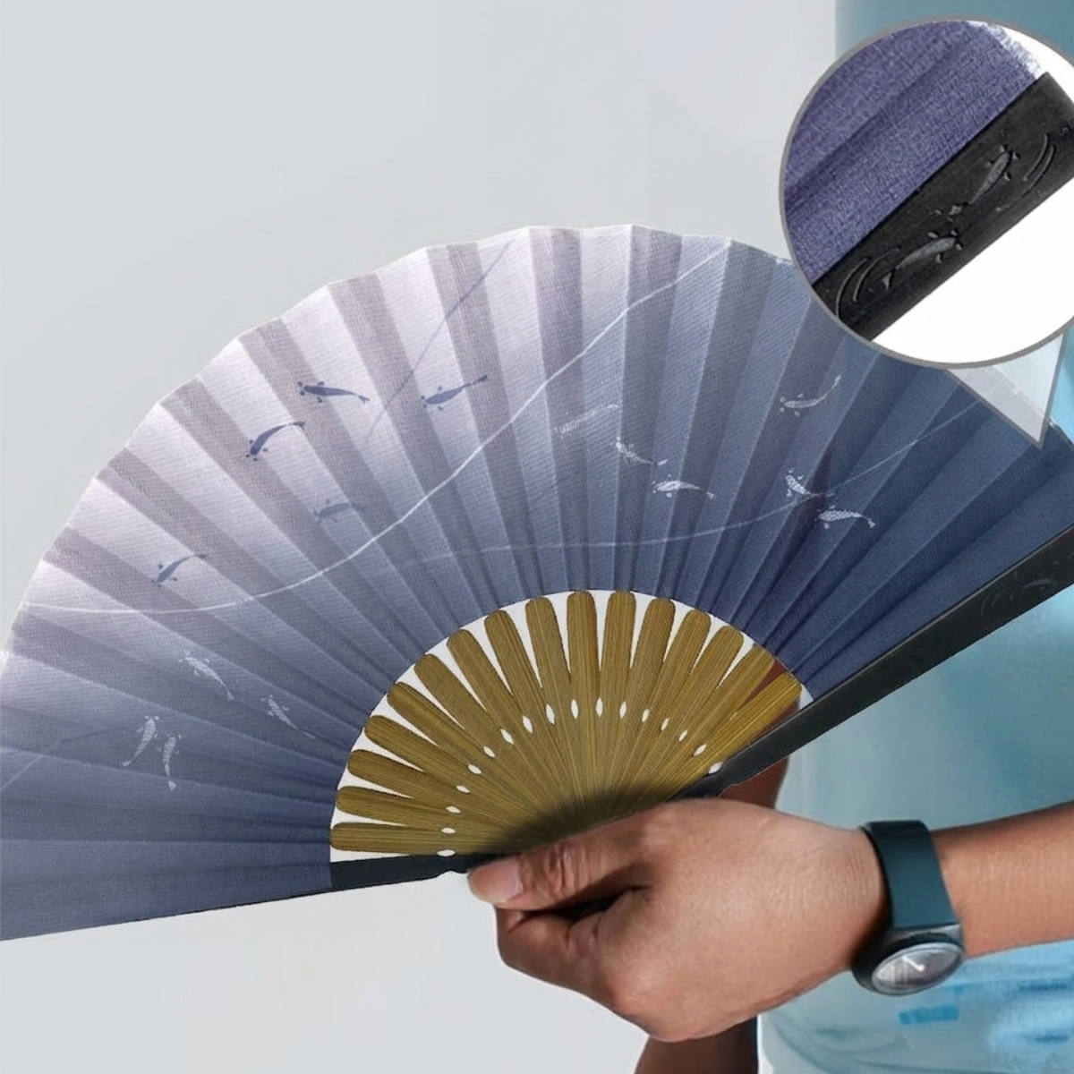紳士 布扇子 紳士半彫 松寿庵 扇子箱付-商品画像