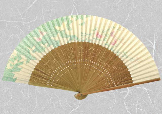 婦人紙扇子 大短地春雨貼 蝶 扇子箱付-商品画像