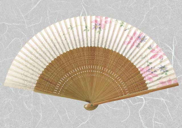 婦人紙扇子 大短地春雨貼 鉄線 扇子箱付-商品画像