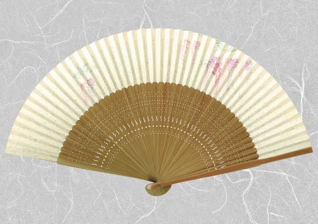 婦人紙扇子 大短地春雨貼 藤 扇子箱付-商品画像