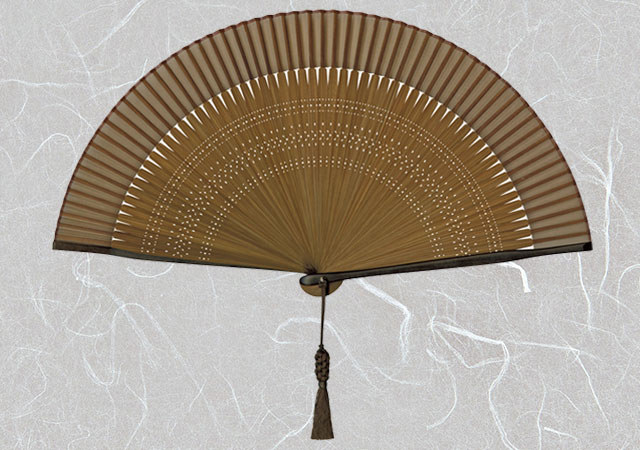 紳士布扇子 親黒檀大短地 茶 扇子箱付-商品画像