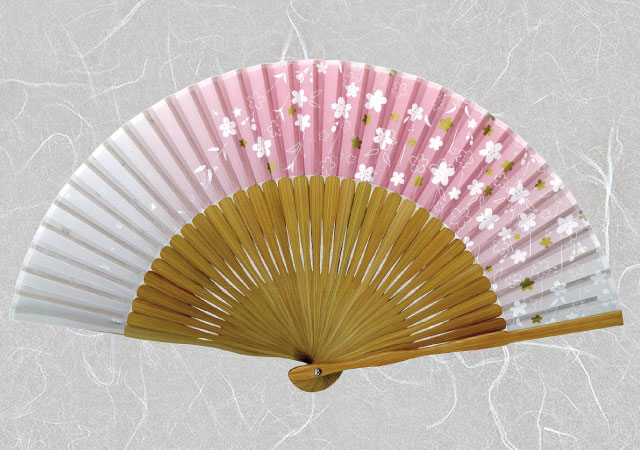 婦人布扇子 短地ぼかし 桜 扇子箱付-商品画像