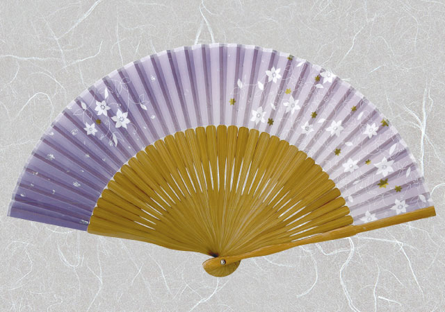 婦人布扇子 短地ぼかし 鉄線 扇子箱付-商品画像