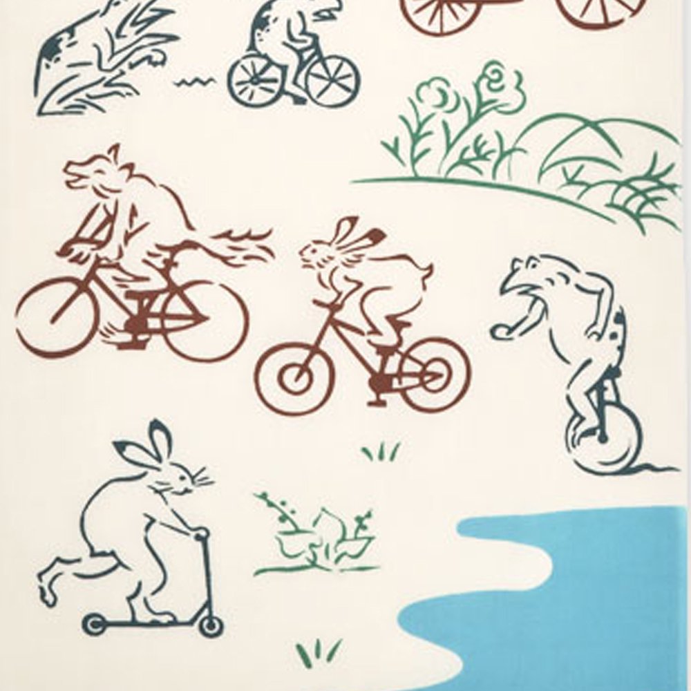 注染手ぬぐい 鳥獣戯画自転車 日本製-商品画像