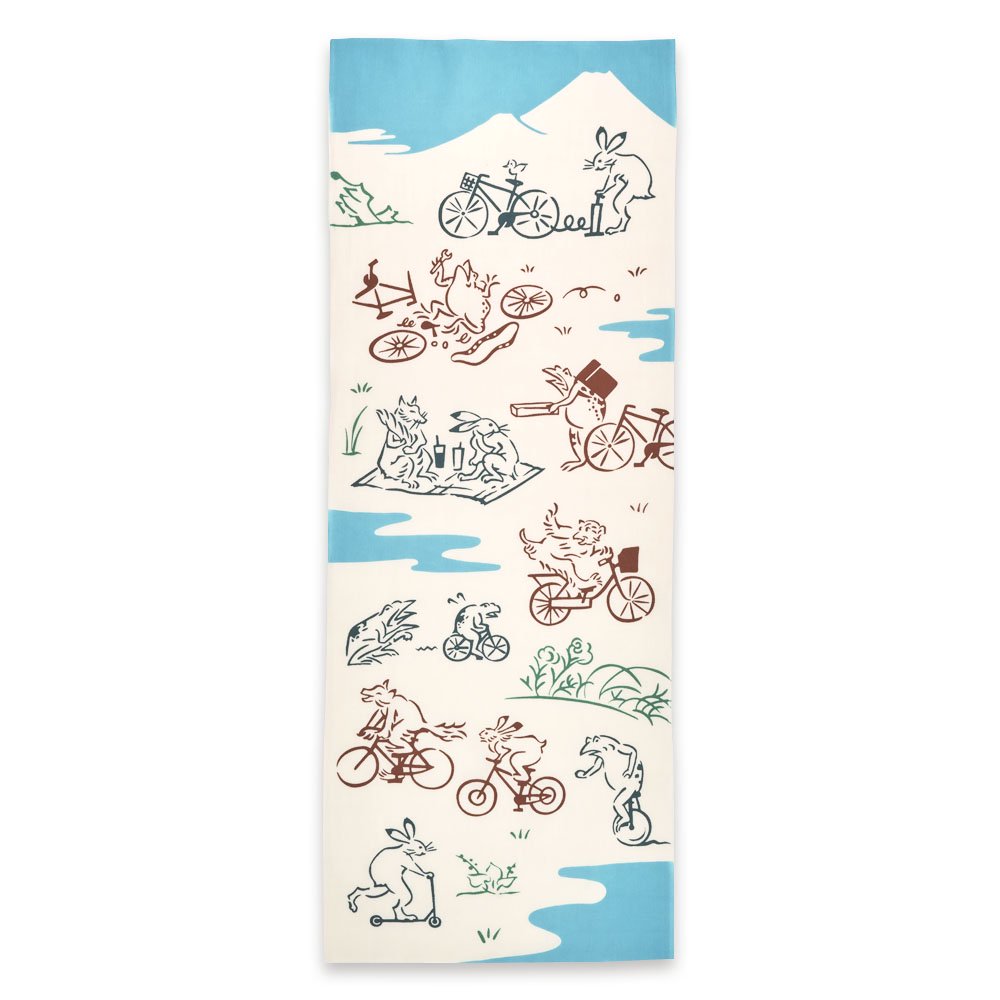 注染手ぬぐい 鳥獣戯画自転車 日本製-商品画像