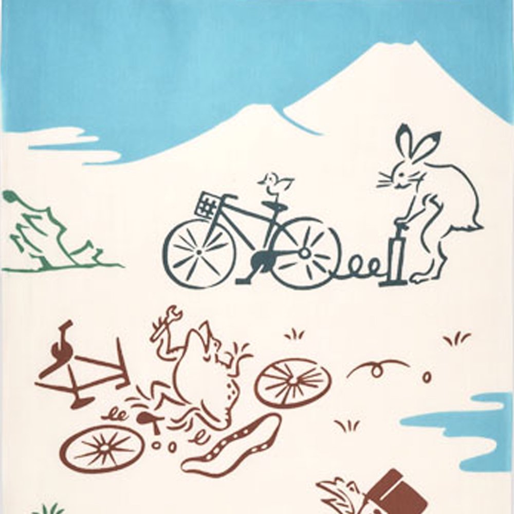 注染手ぬぐい 鳥獣戯画自転車 日本製-商品画像