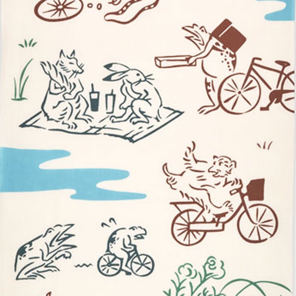 注染手ぬぐい 鳥獣戯画自転車 日本製-商品画像