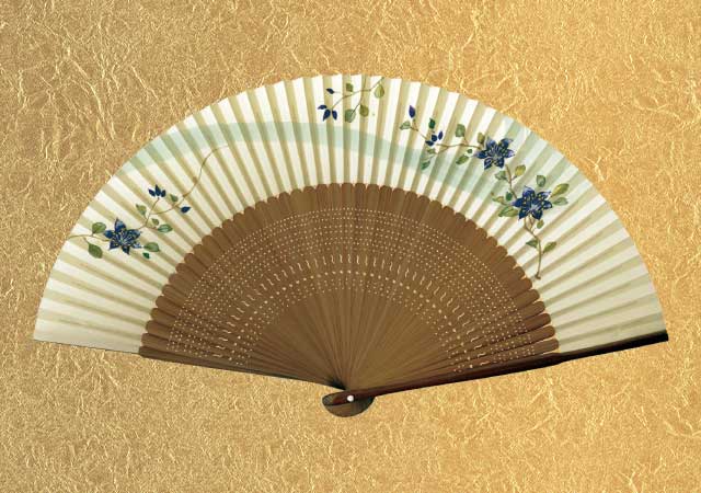 婦人紙扇子 大短地手描絵 鉄線 扇子桐箱付 純国産 京扇子-商品画像