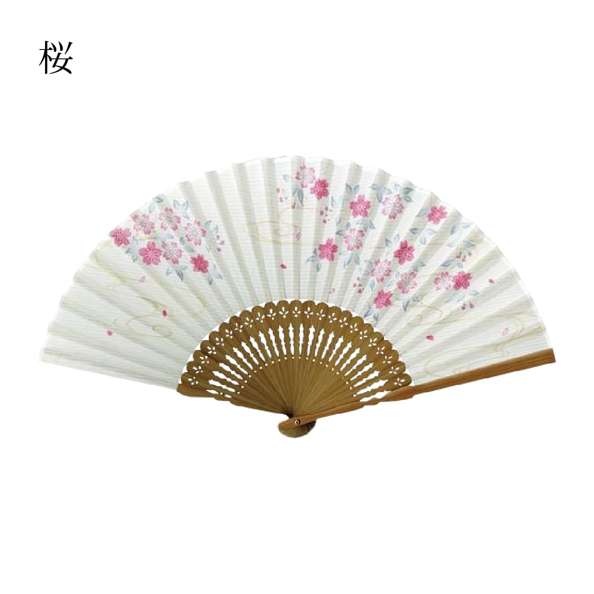 婦人布扇子 あわいろ和花 桜 鉄線 紫陽花　扇子箱付　-商品画像