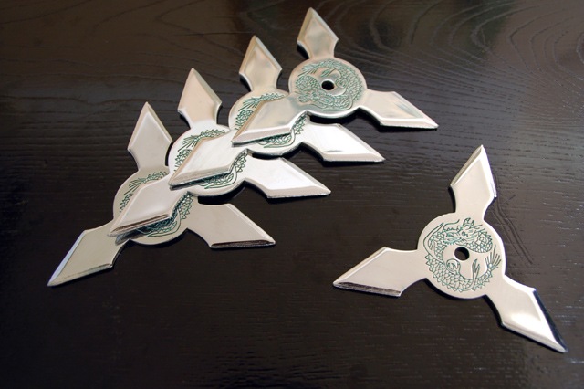 クロムメッキ手裏剣 三光 緑 Mサイズ-商品画像