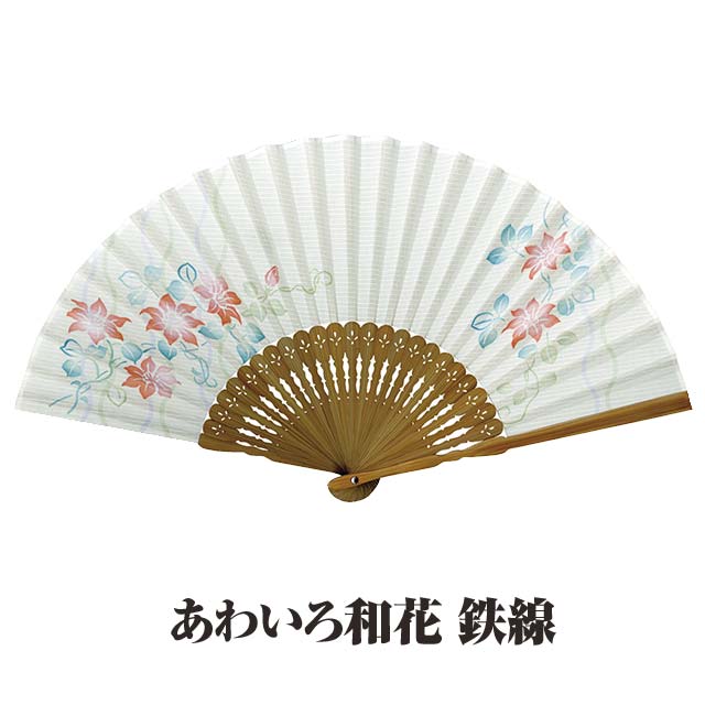 婦人布扇子 あわいろ和花 鉄線 扇子箱付-商品画像